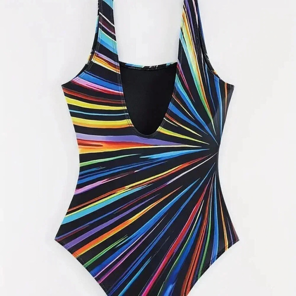 COPY - Stripe Print Square Neck One Piece Swimsuit (MULTICOLOR) - Picture 2 of 5
